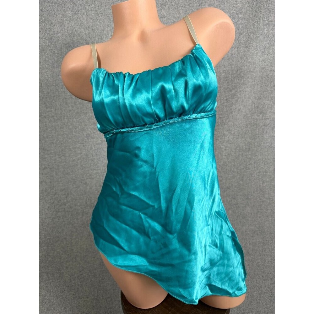 Vintage 90s Y2k Cami Blue Fairy Coquette Dollette Mermaid Tank Top Satin Small